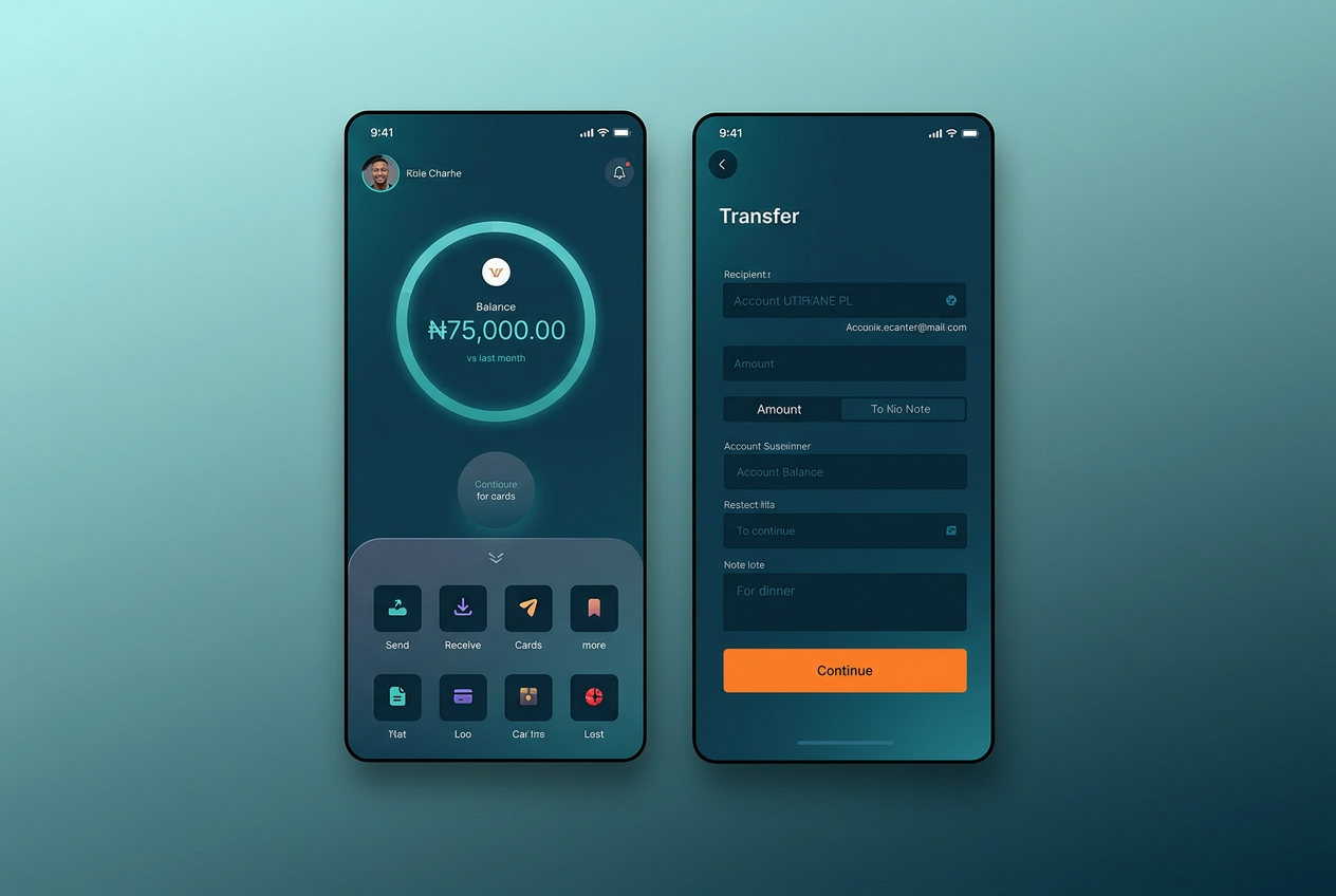 Two smartphones displaying a digital finance experience